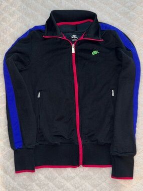 Nike Black Jacket with Pink Trim and Silver Zipper
